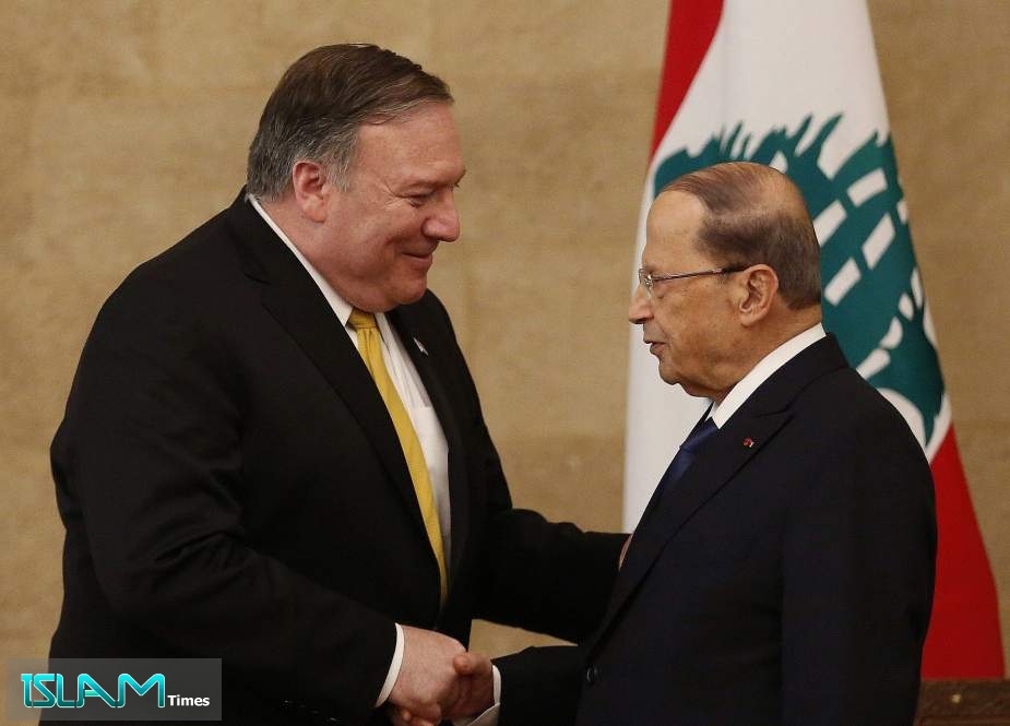 US Secretary of State Mike Pompeo in a meeting with Lebanese President Michel Aoun at Baabda Presidential Palace