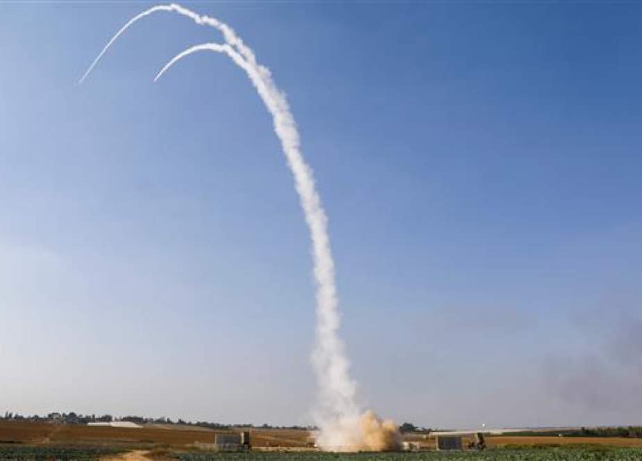 Israeli missile is launched from the so-called Iron Dome missile system.jpg