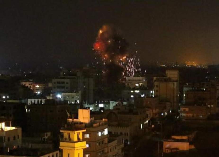 Zionist air force launched several raids on the Palestinian resistance in Gaza.jpg