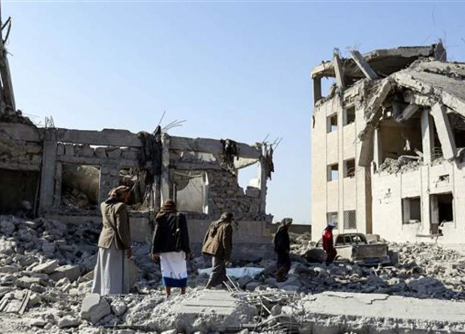 Destroyed building hit by an air strike of the Saudi-led coalition in Dhamar, south of the capital Sana
