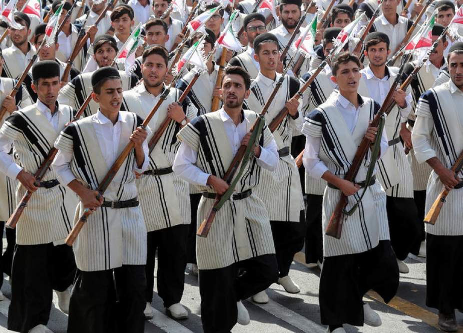 Iranian nomadic popular armed company at a parade Tehran, Iran.JPG