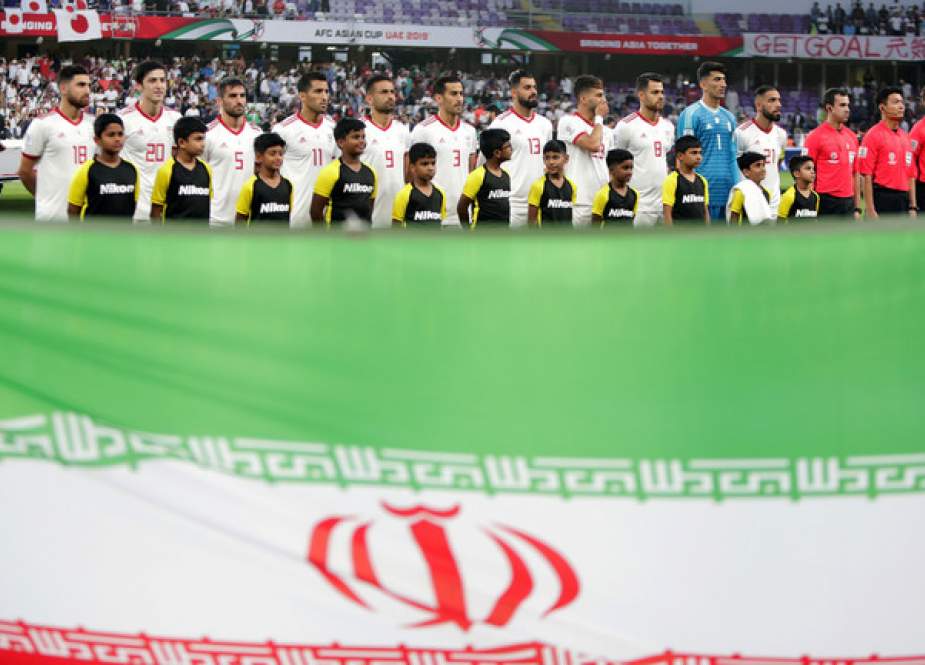 Iran players line up before a match in Hazza Bin Zayed Stadium, Al Ain, United Arab Emirates.JPG
