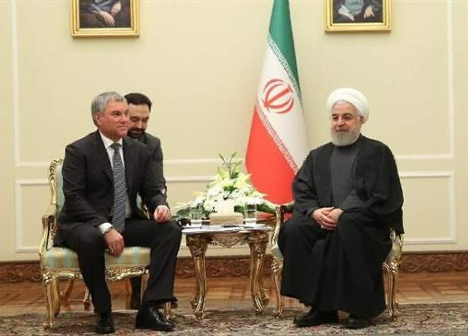 Iranian President Hassan Rouhani (R) meets Russia’s State Duma Vyacheslav Volodin in the capital Tehran.jpg