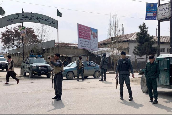 Afghan security personnel arrive at the site of an attack in Kabul, Afghanistan. AP Photo