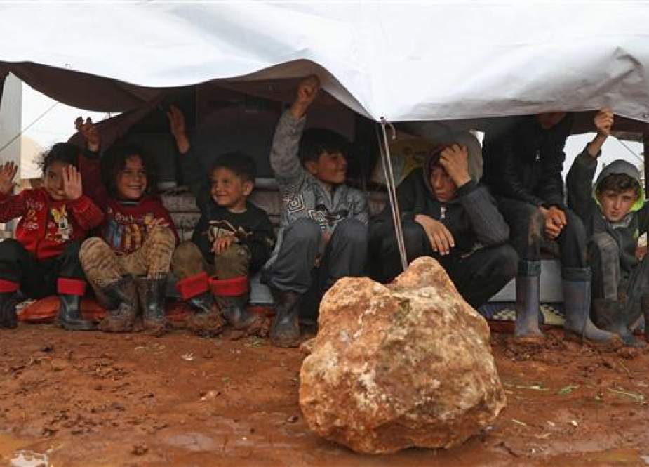 Syrian children at a camp in Albrdkulai village in the northern countryside of Syria
