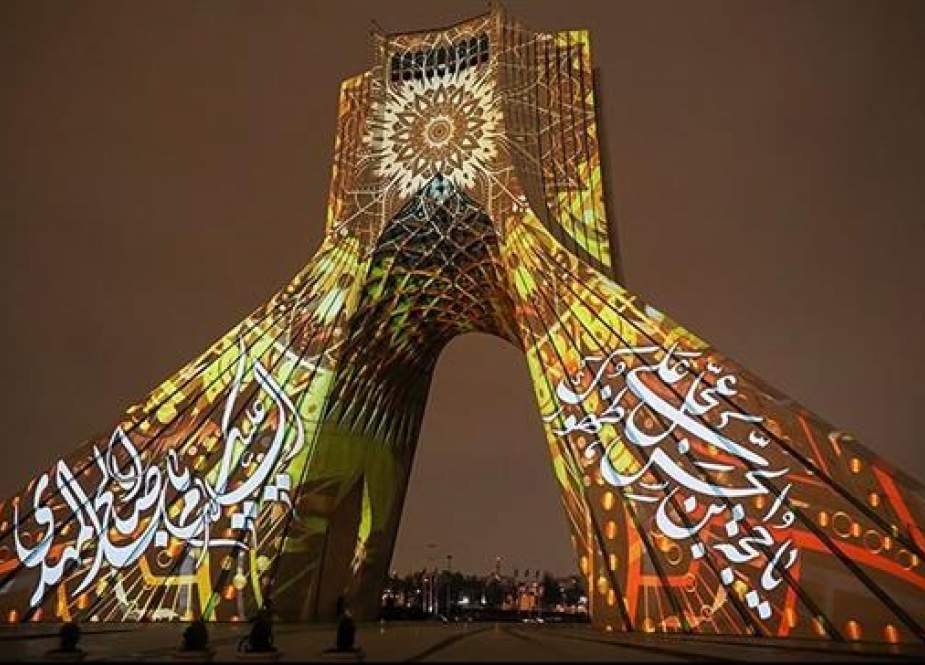 Azadi Tower, a landmark monument in Tehran, on the eve of the birthday of Imam Mahdi.jpg