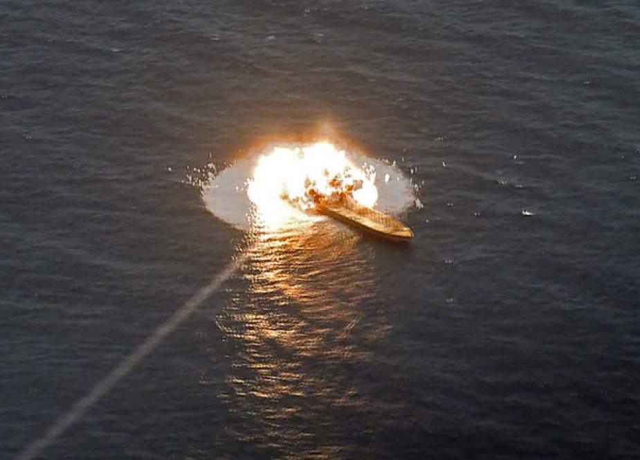 Missile hits a target ship during an Iranian military exercise in the Gulf of Oman.jpg