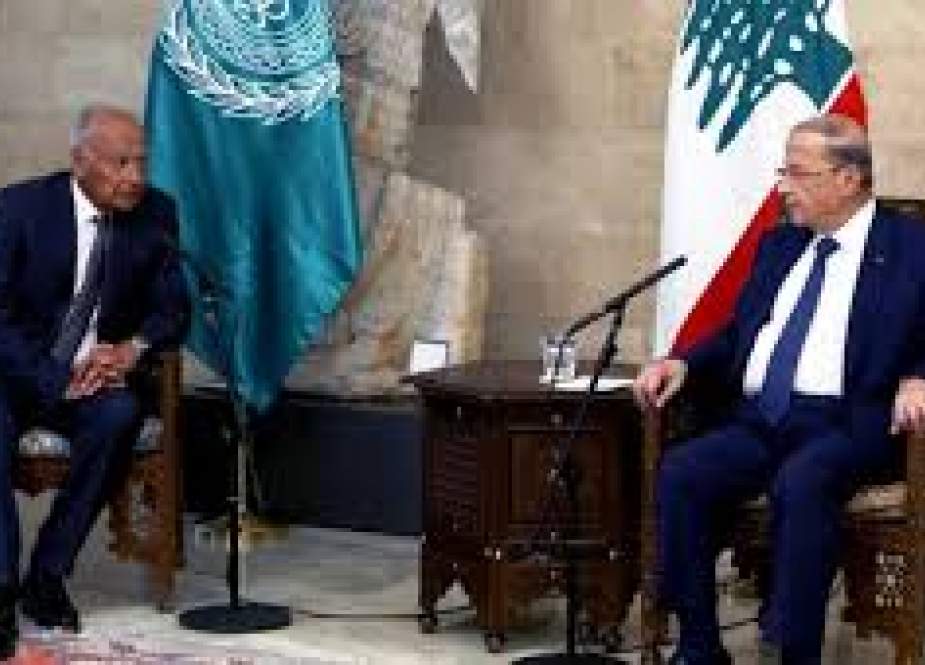 Arab League S.G. Ahmed Abul Gheit meeting President Michel Aoun at Baabda Palace.jpg
