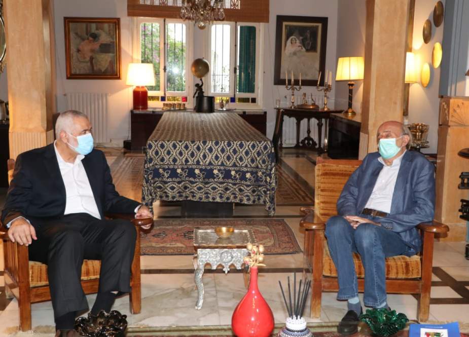 Progressive Socialist Party Head, Walid Jumbaltt  and Head of Hamas Party Political Bureau, Ismail Haniyeh.jpg