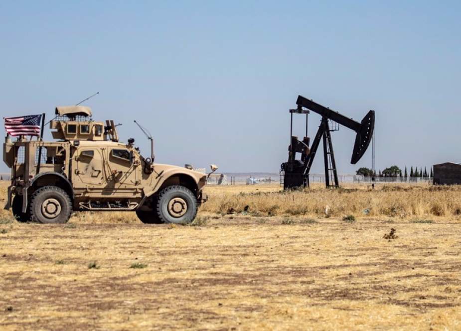 US military vehicle patrols near the Rumaylan (Rmeilan) oil fields in Syria