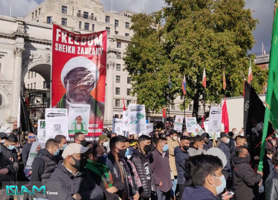 اعلام حمایت از شیخ زکزاکی در پیاده ی روی اربعین حسینی امروز در مرکز لندن