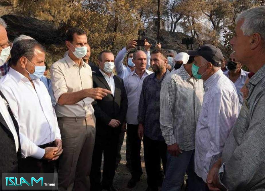 Assad Inspects Areas Damaged by Wildfire in Lattakia