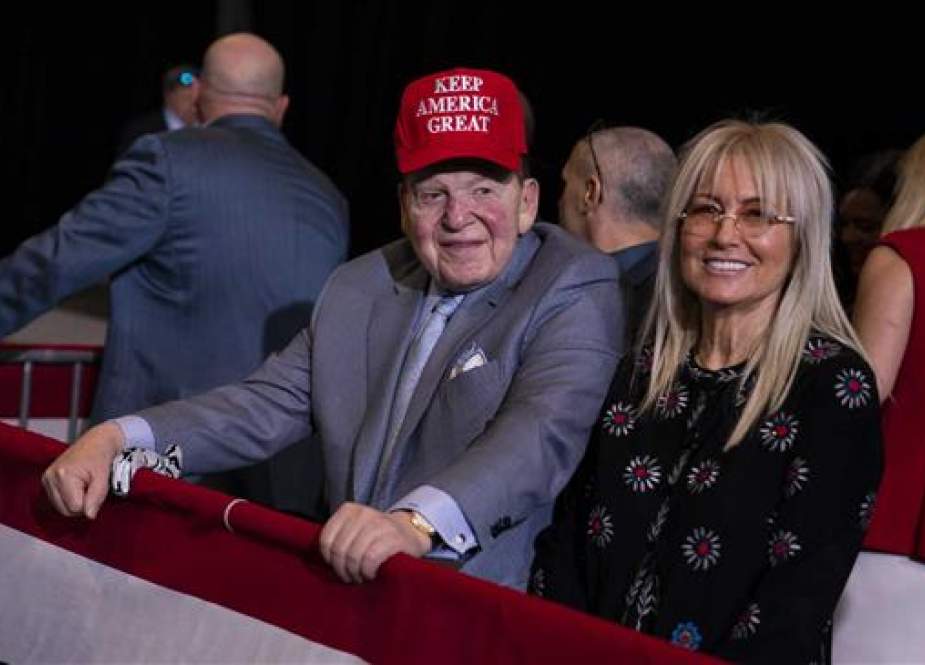 US Republican mega-donor and hardline Zionist Sheldon Adelson and his wife, Miriam.jpg