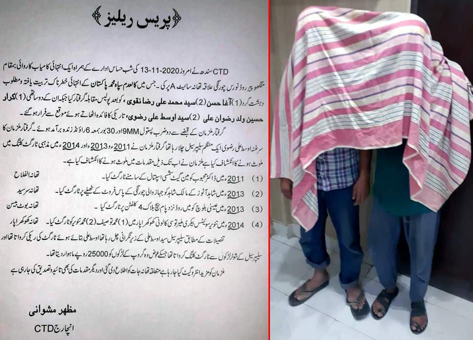 کراچی میں سی ٹی ڈی کی کارروائی، کالعدم تنظیم کے 2 دہشتگرد گرفتار