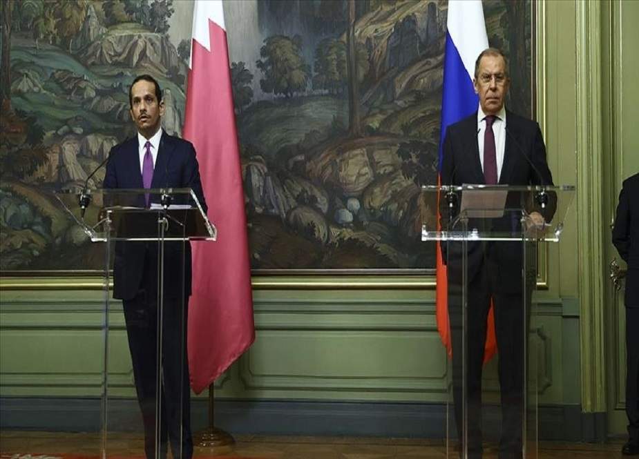 قطر کے وزیر خارجہ کا دورہ روس، سرگئی لاروف کے ہمراہ پریس کانفرنس سے خطاب