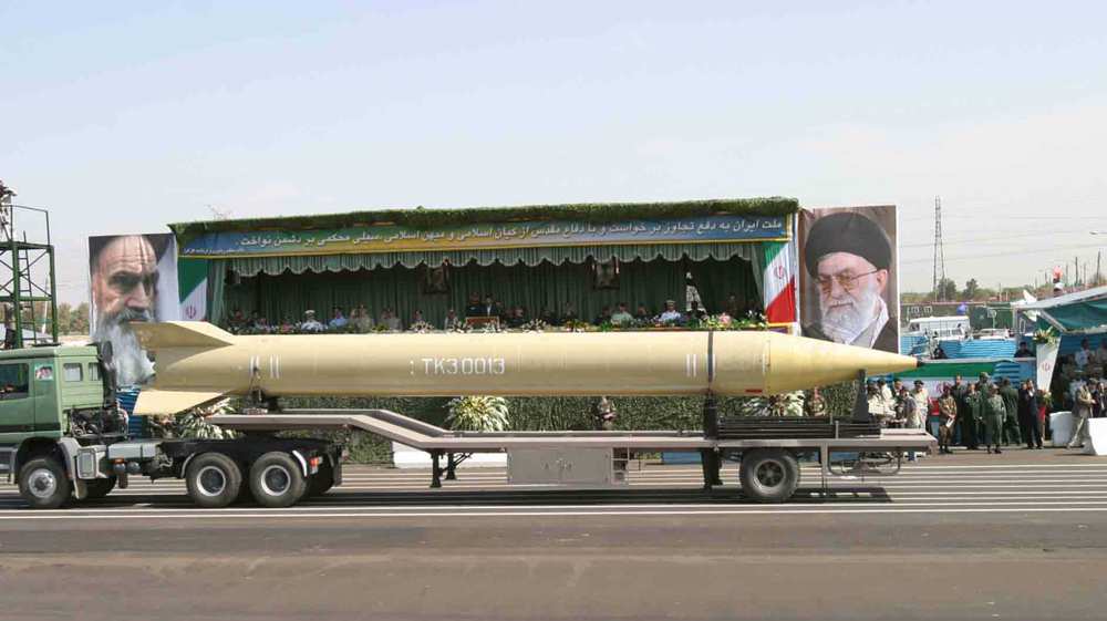 Iranian Shahab 3 missile is driven during a military parade in Tehran, Iran.jpg