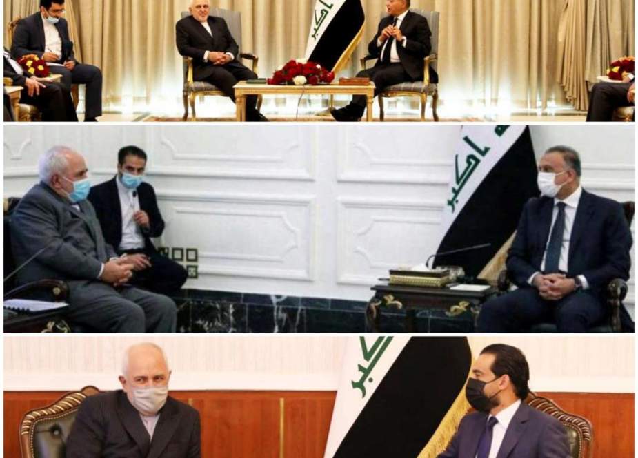 Iran FM Zarif and Iraqi officials during visit to Baghdad