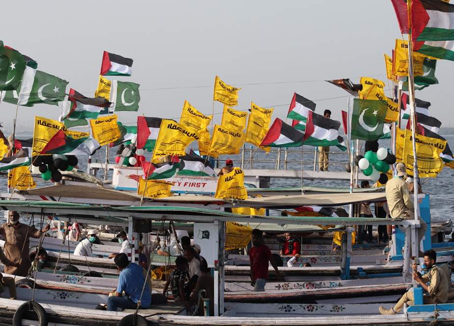 مظلوم فلسطینیوں سے اظہار یکجہتی، امامیہ اسکاؤٹس کی کراچی کے ساحل پر کشتی ریلی