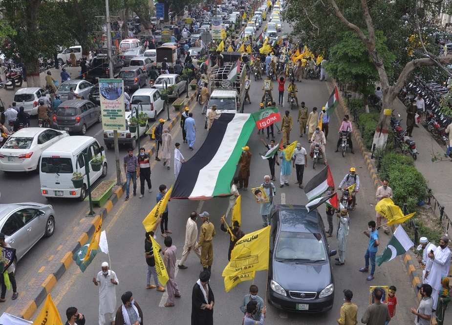 لاہور، آئی ایس او پاکستان کے زیراہتمام القدس کار ریلی مال روڈ سے گزر رہی ہے