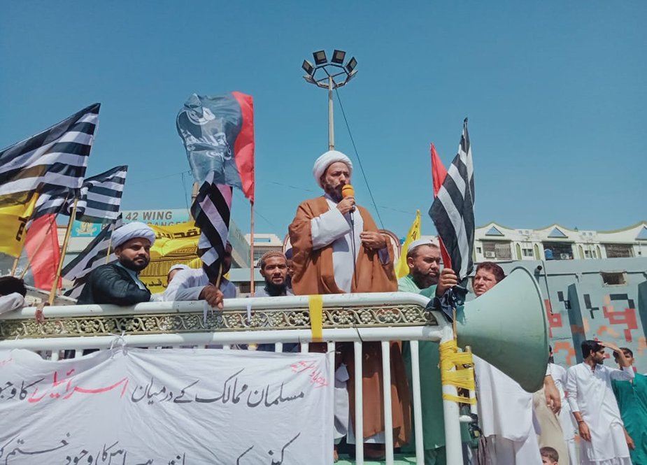 کراچی میں شیعہ علماء کونسل کے تحت فلسطین میں اسرائیلی جارحیت کیخلاف احتجاجی ریلی