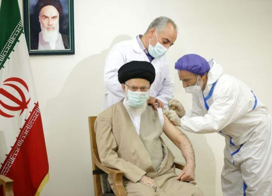 Imam Sayyed Ali Khamenei receiving first shot of Iranian-made vaccine.jpg