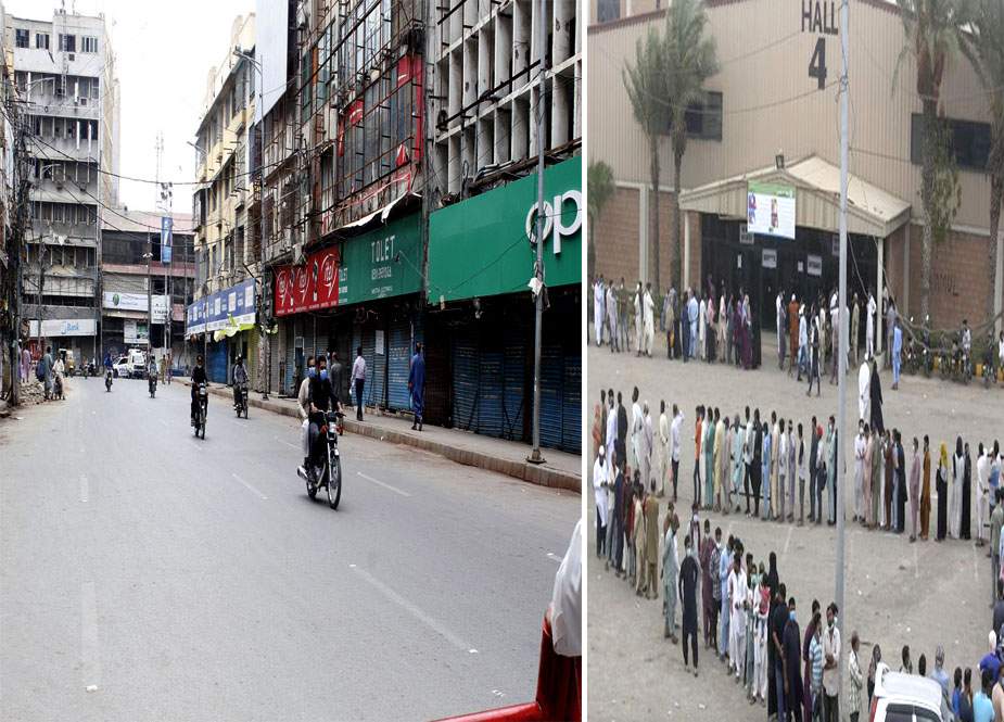 کراچی میں لاک ڈاؤن کا تیسرا دن، کاروباری مراکز بند، ویکسی نیشن سینٹرز پر لوگوں کا ہجوم