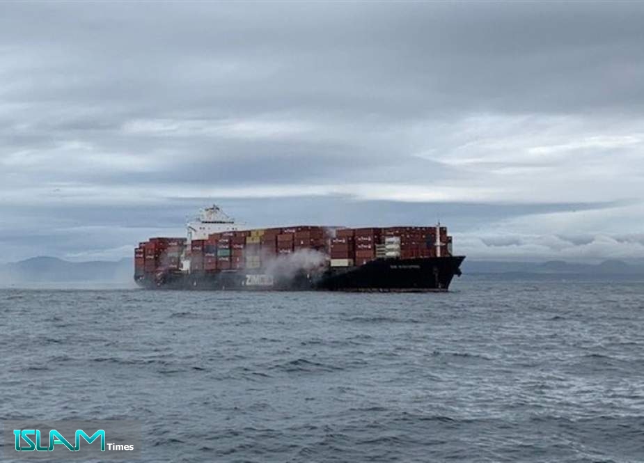 Fire Break out on Cargo Ship Containers off Coast of Canada