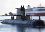 Royal Australian Navy submarine HMAS Sheean arrives in Devonport on April 22, 2021 in Tasmania, Australia