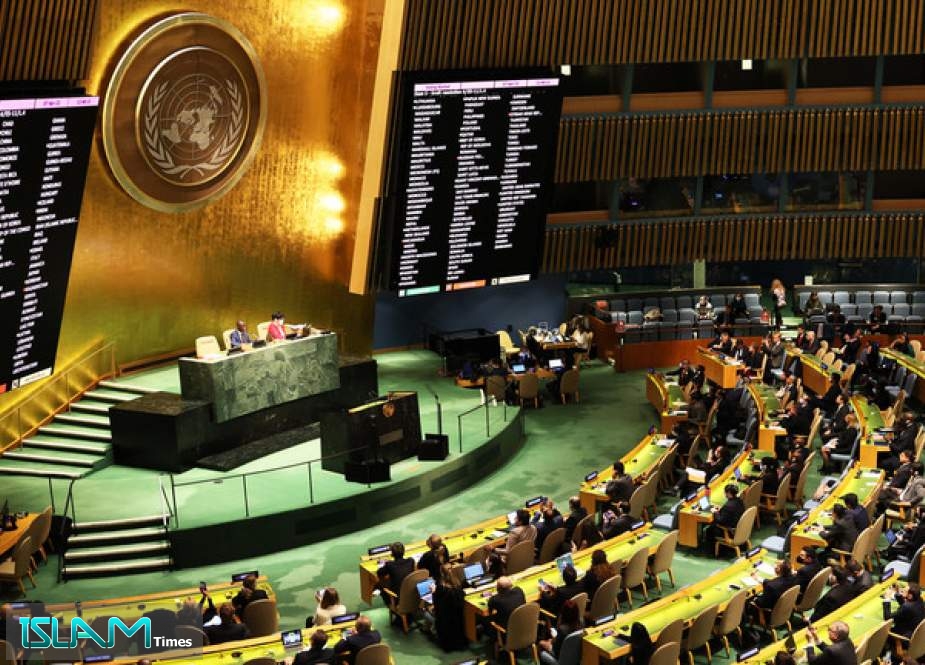 The results of the votes to expel Russia from the U.N. Human Rights Council of members of the United Nations General Assembly is seen on a screen during a continuation of the Eleventh Emergency Special Session on the invasion of Ukraine in New York City.
