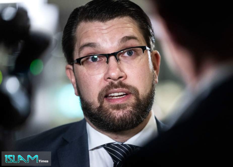 Sweden Democrats party leader Jimmie Akesson is shown participating in a debate earlier this year at TV4 in Stockholm.