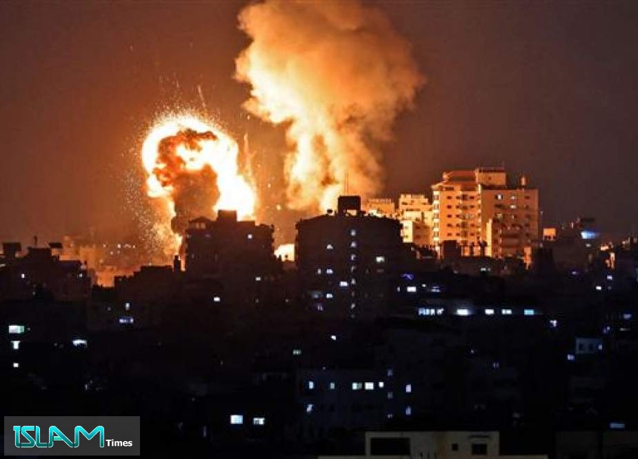 Israeli warplanes target areas in the city of Khan Yunis, in the southern part of the besieged Gaza Strip, on April 19, 2022.