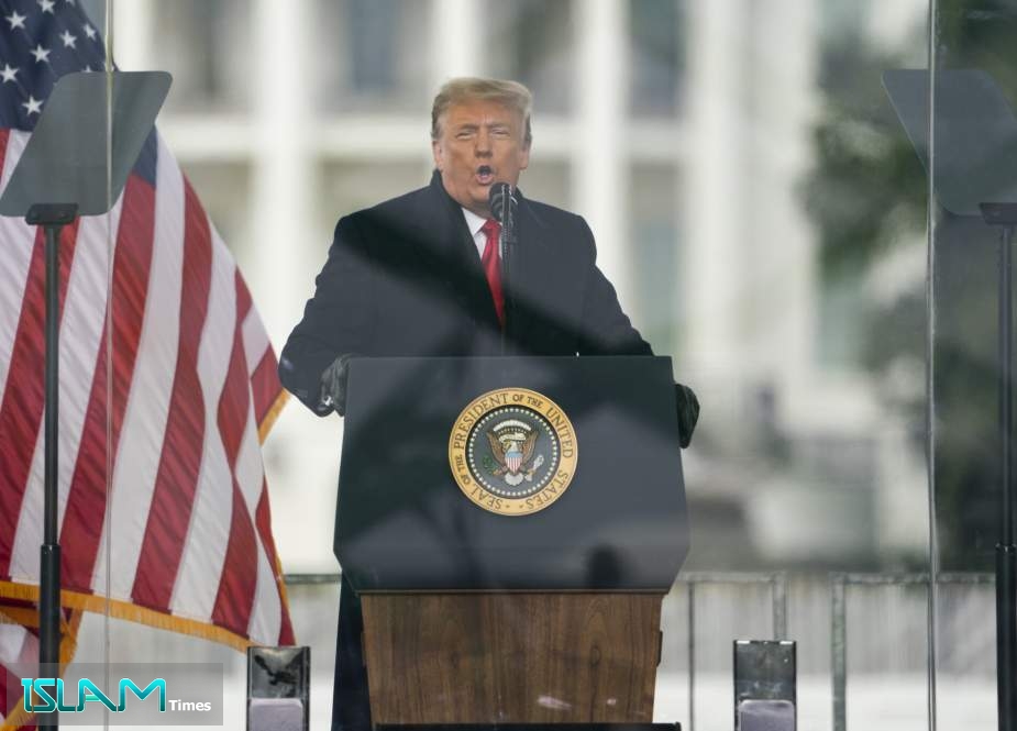 Then-US President Donald Trump speaks during a rally protesting the electoral college certification of Joe Biden as president on Jan. 6, 2021.