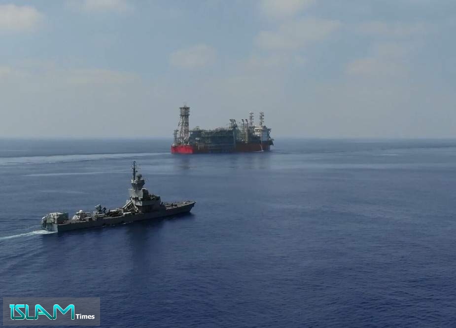 This grab from a video made available by the media office Hezbollah on July 3, 2022, shows footage from a drone showing an Energean Floating production storage and offloading (FPSO) in the Karish field, an offshore gas field in the Mediterranean Sea.
