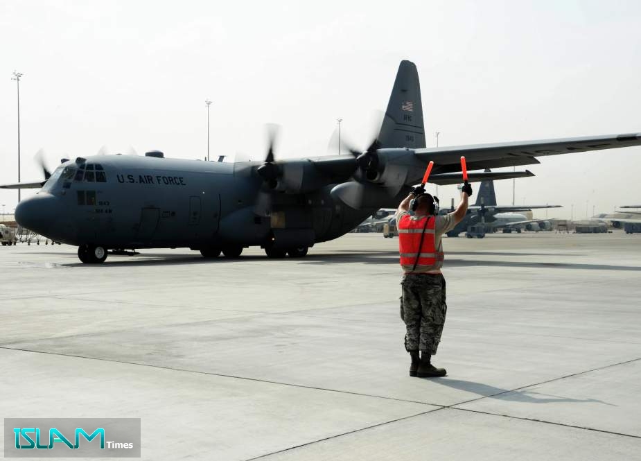 A C-130 Hercules is seen on the flight line at al-Udeid Air Base, Qatar, on June 28, 2016.