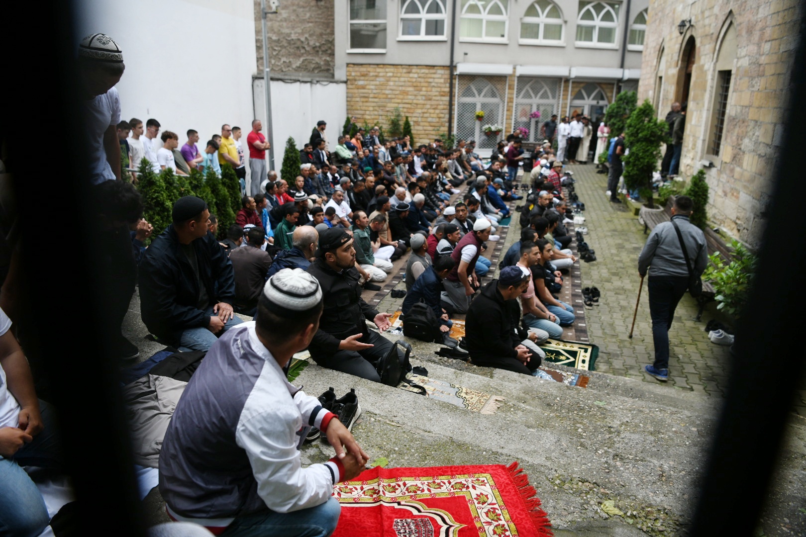 People perform Eid al-Adha prayers at Bajrakli Mosque in Belgrade, Serbia.