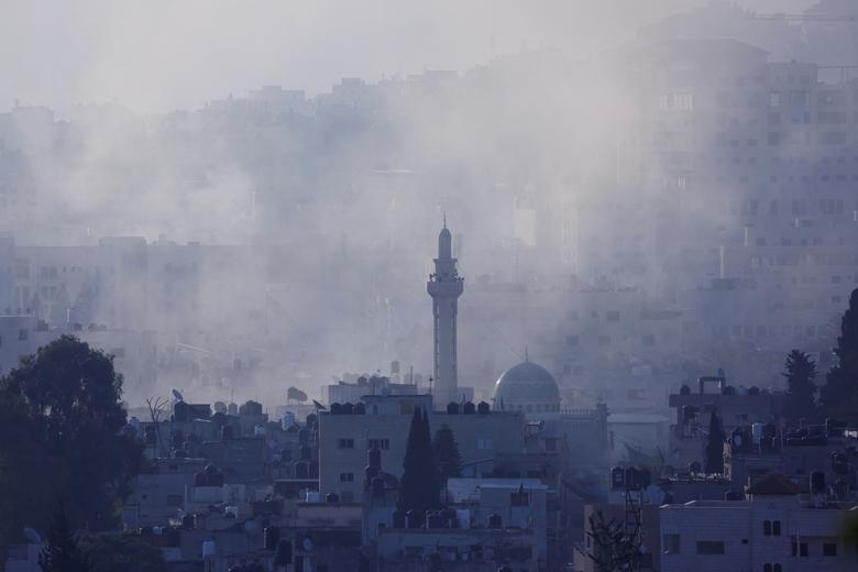 Smoke rises during an Israeli military operation in Jenin, in the Israeli-occupied West Bank July 3.