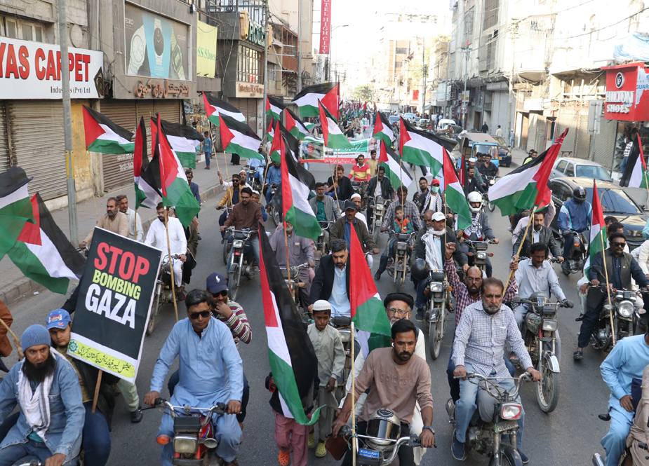 نیشنل لیبر فیڈریشن کی جانب سے کراچی میں غزہ لیبر مارچ کا انعقاد کیا گیا