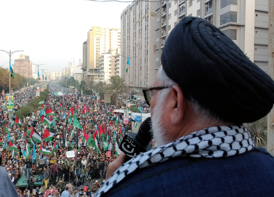 حماس کی اپیل پر کراچی کی شاہراہ فیصل پر جماعت اسلامی کا غزہ ملین مارچ