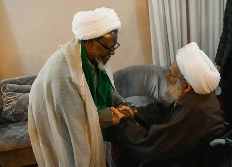 Sheikh Ibrahim Zakzaky, the leader of the Islamic Movement of Nigeria with Ayatollah Sheikh Isa Qassim, the leader of the Islamic Movement of Bahrain