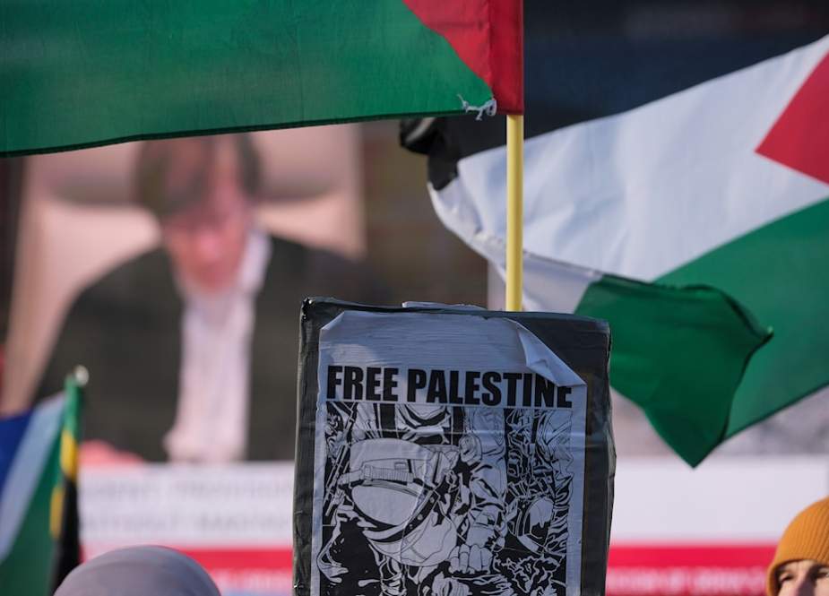 Pro-Palesine activists wave Palestinian flags
