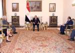 Egyptian Presidency shows Egyptian President Abdel Fattah el-Sissi (R) meeting with CIA director William Burns (C-L) at Ittihadiya Palace in Cairo