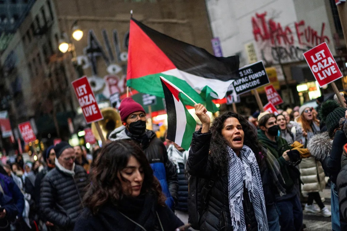 Protesters demanded a ceasefire and the end of Israel attacks on Gaza, in New York City.
