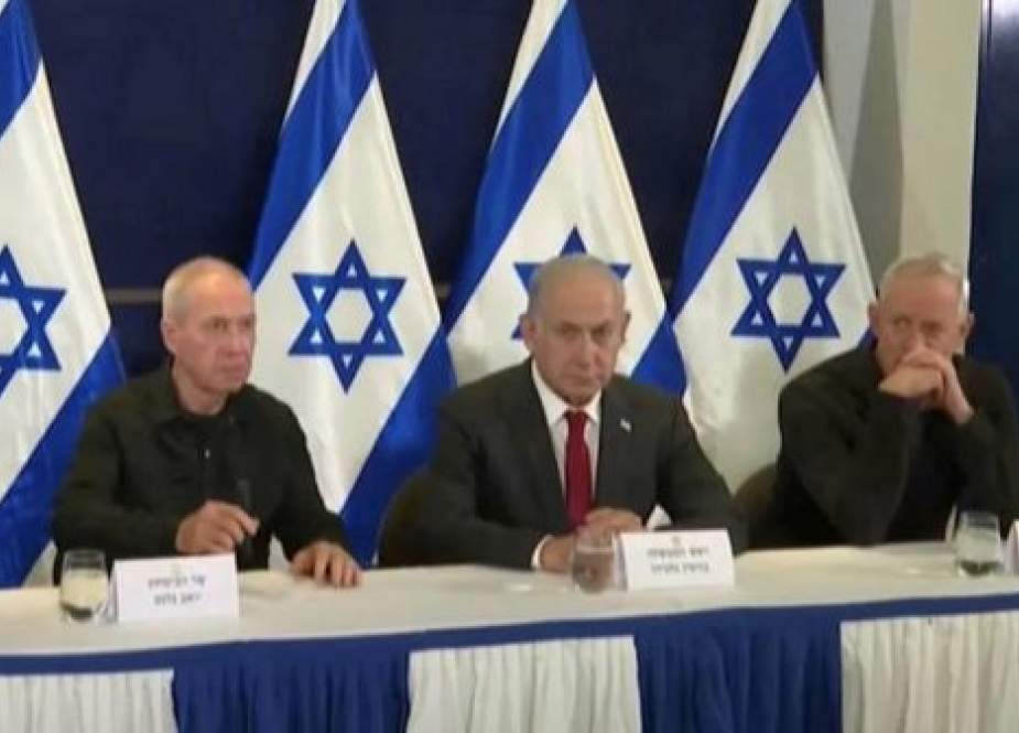 Israeli Minister Benny Gantz, Prime Minister Benjamin Netanyahu and Defense Minister Yoav Gallant
