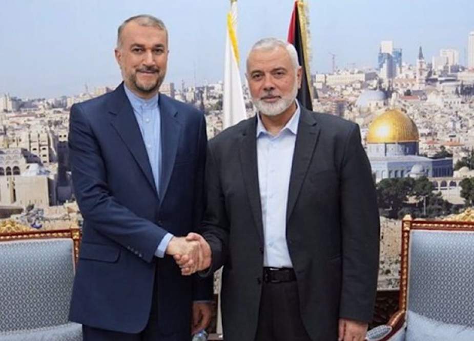 Iranian Foreign Minister Hossein Amir-Abdollahian and the head of the Hamas political bureau, Ismail Haniyeh