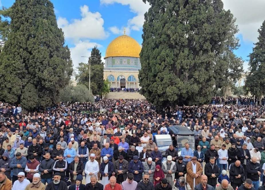 Palestinian worshipers at Al-Aqsa Mosque