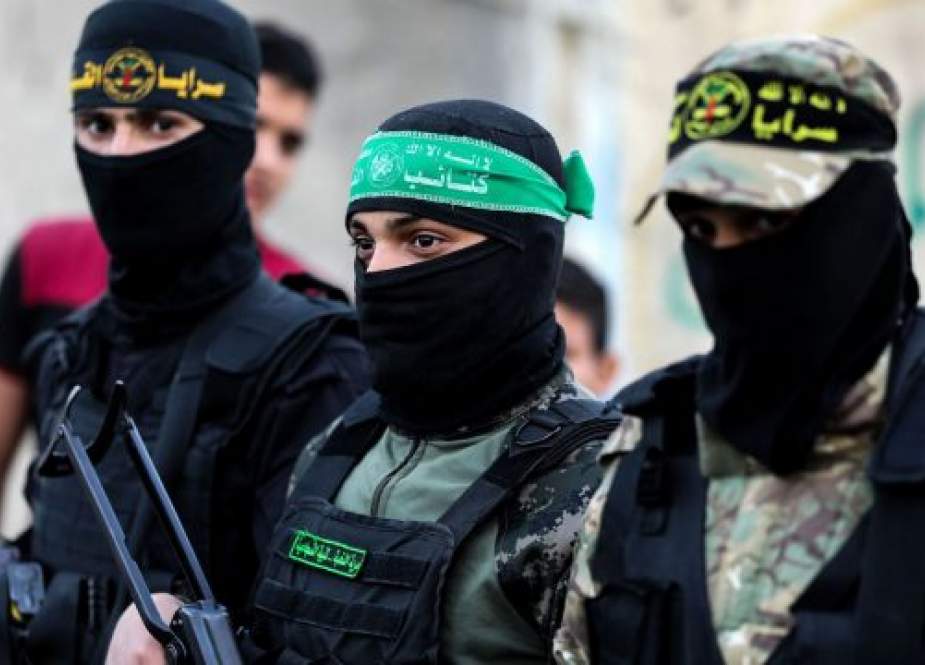 Fighters of the Al-Qassam and Al-Quds Brigades, the military wings of Hamas and Islamic Jihad Palestinian Resistance movements