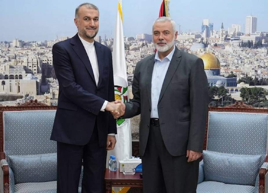 Ismail Haniyeh Hamas Political Bureau Chairman with the Iranian Foreign Minister, Hossein Amir-Abdollahian