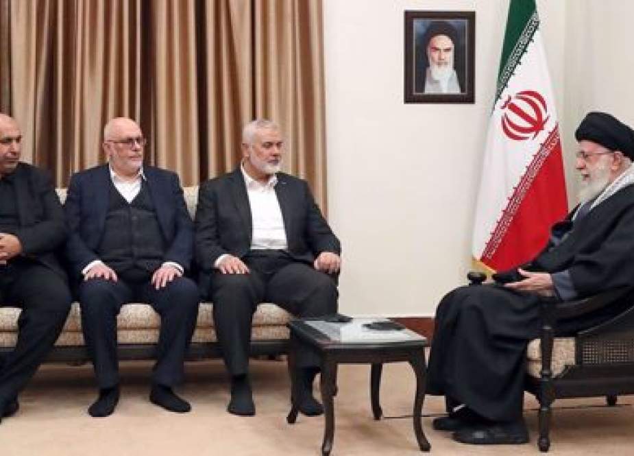 Leader of the Islamic Revolution Ayatollah Seyyed Ali Khamenei with a delegation representing the Palestinian resistance movement Hamas in Tehran