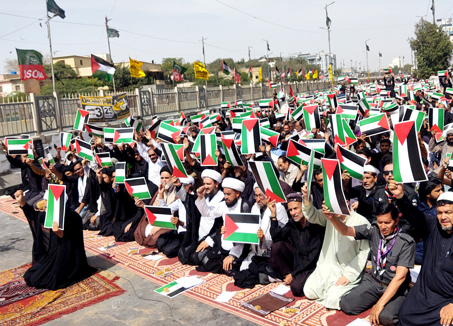 کراچی، مرکزی جلوس یوم علیؑ کے دوران عزاداران امیرالمومنینؑ کا امریکا و اسرائیل کیخلاف احتجاج