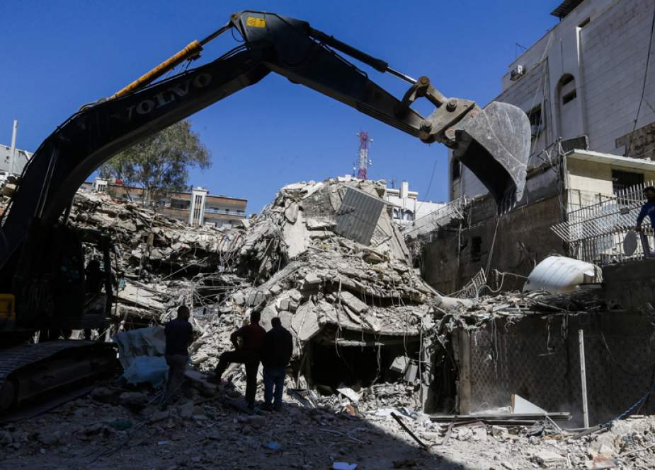 The rubble of a building annexed to the Iranian embassy a day after an Israeli air strike on the consular section of Iran